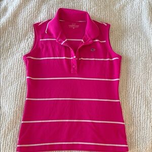 Vineyard Vines Pink and White Striped Sleeveless Polo